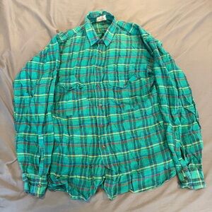 PAUL STUART Made in Italy Size Large 100% Linen Mens Plaid